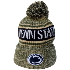 Operation Hat Trick knit camo hat with pom, Penn State, and stitched Athletic Logo